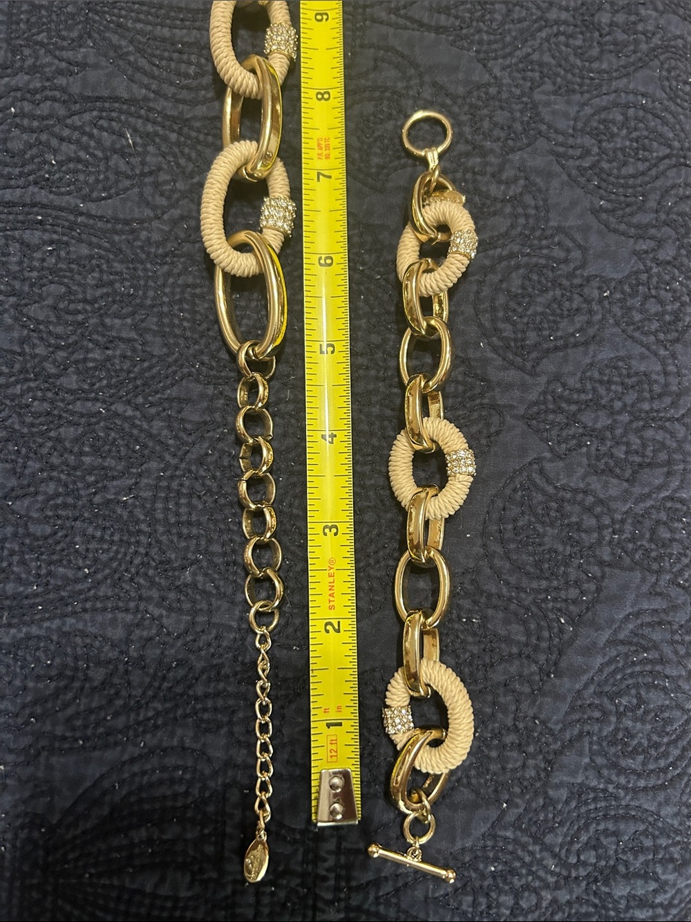 Ann Taylor Gold-Tone Textured Link Necklace & Bracelet Set with Pave Accents - Picture 3 of 4